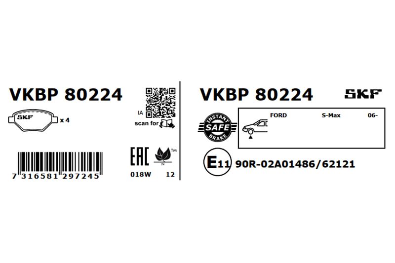 SKF VKBP80224 Комплект гальмівних накладок, дискове гальмо