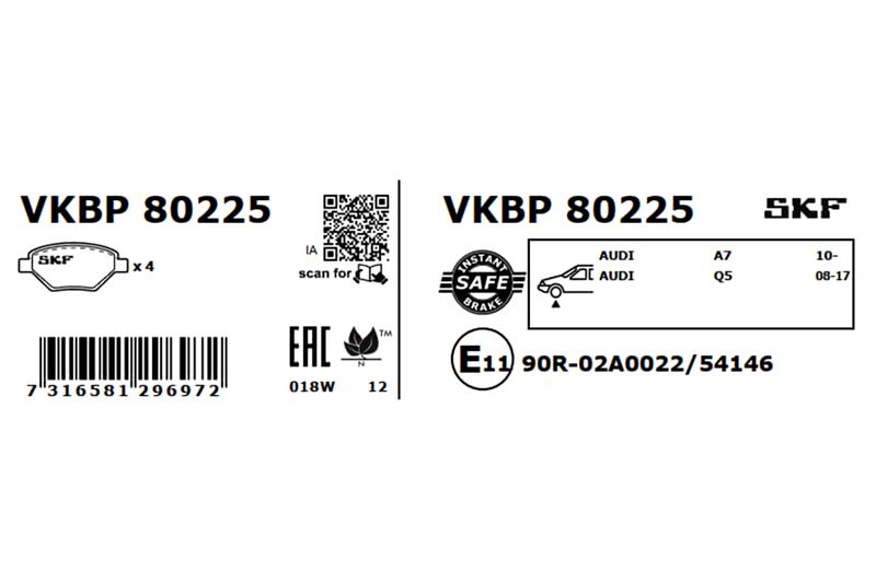 SKF VKBP80225 Комплект гальмівних накладок, дискове гальмо
