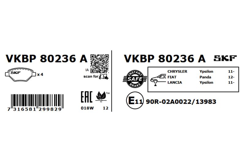 SKF VKBP80236A Комплект гальмівних накладок, дискове гальмо