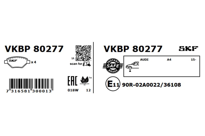 SKF VKBP80277 Комплект гальмівних накладок, дискове гальмо