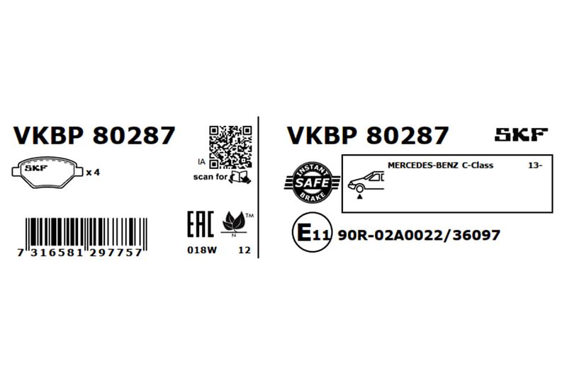 SKF VKBP80287 Комплект гальмівних накладок, дискове гальмо