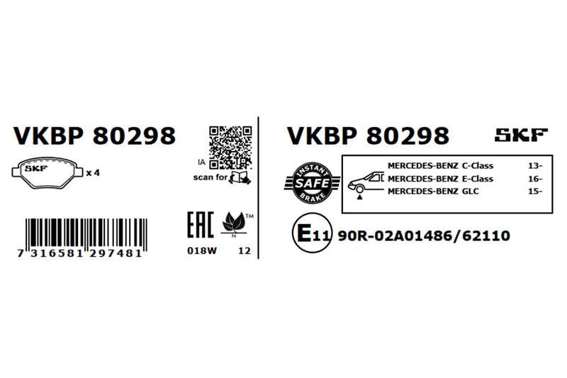 SKF VKBP80298 Комплект гальмівних накладок, дискове гальмо