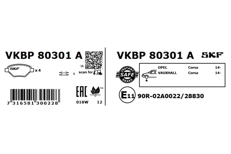 SKF VKBP80301A Комплект гальмівних накладок, дискове гальмо