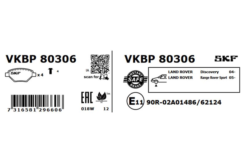 SKF VKBP80306 Комплект гальмівних накладок, дискове гальмо