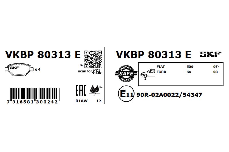 SKF VKBP80313E Комплект гальмівних накладок, дискове гальмо