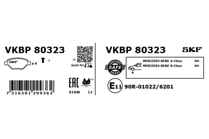SKF VKBP80323 Комплект гальмівних накладок, дискове гальмо