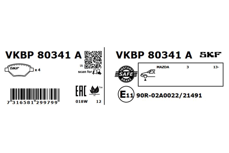 SKF VKBP80341A Комплект гальмівних накладок, дискове гальмо