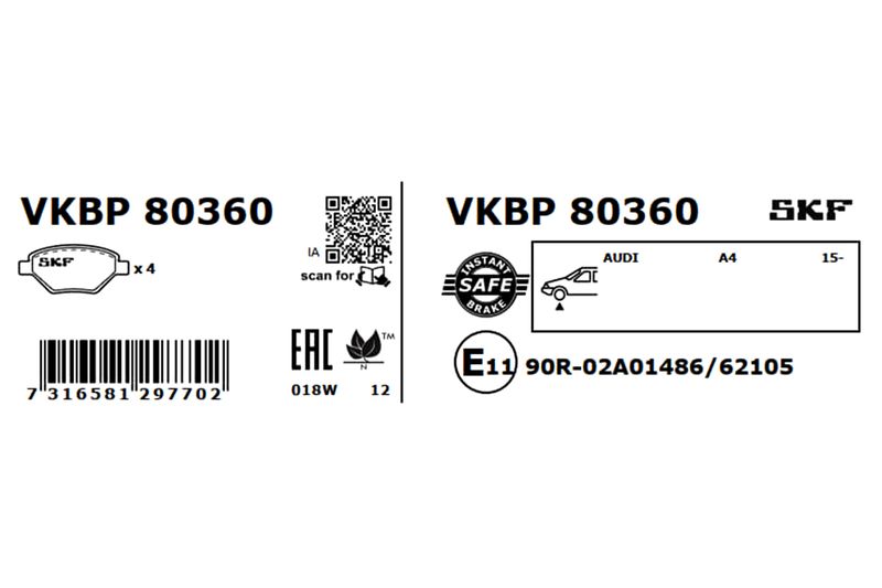 SKF VKBP80360 Комплект гальмівних накладок, дискове гальмо
