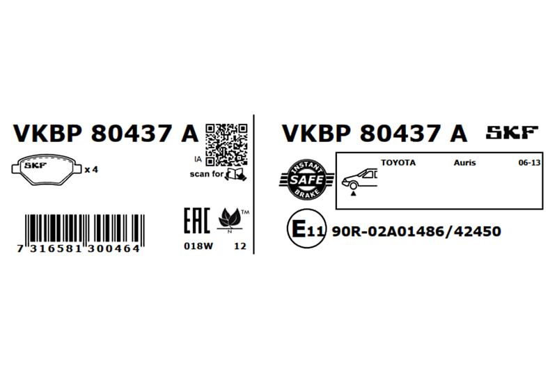 SKF VKBP80437A Комплект гальмівних накладок, дискове гальмо