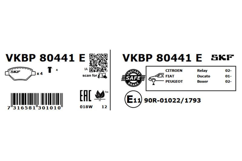 SKF VKBP80441E Комплект гальмівних накладок, дискове гальмо