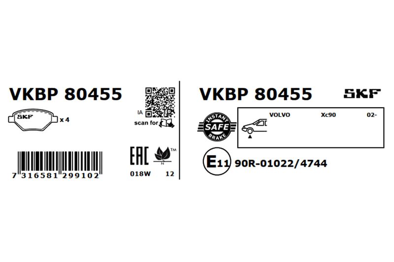 SKF VKBP80455 Комплект гальмівних накладок, дискове гальмо
