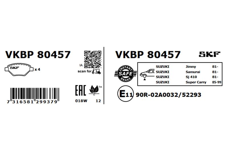 SKF VKBP80457 Комплект гальмівних накладок, дискове гальмо