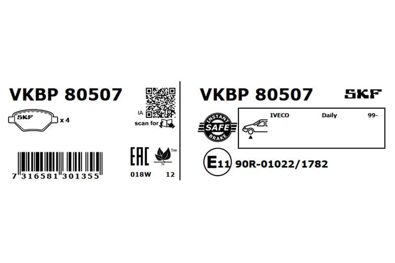 SKF VKBP80507 Комплект гальмівних накладок, дискове гальмо