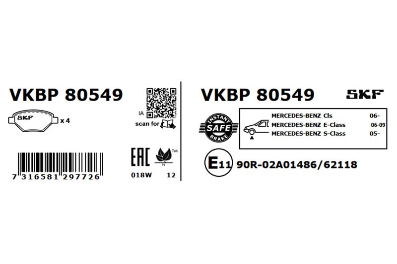 SKF VKBP80549 Комплект гальмівних накладок, дискове гальмо
