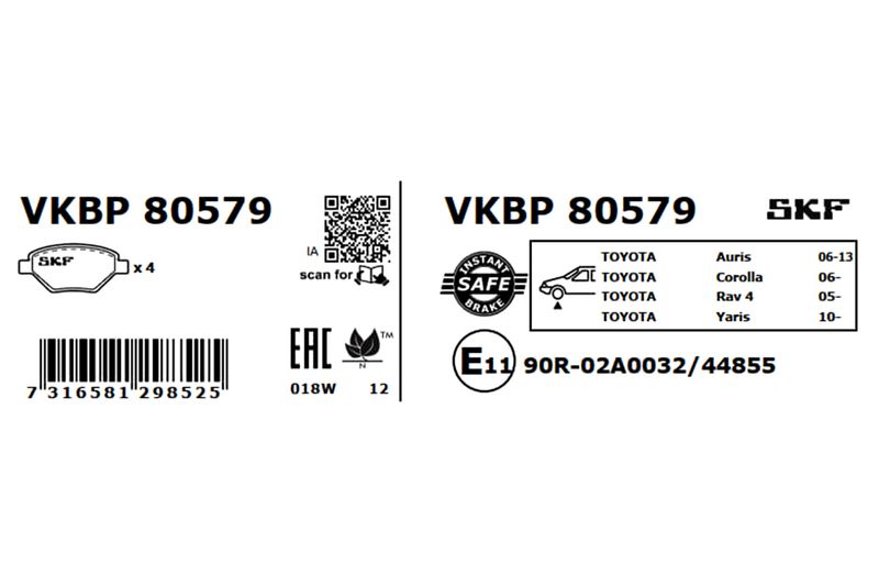 SKF VKBP80579 Комплект гальмівних накладок, дискове гальмо