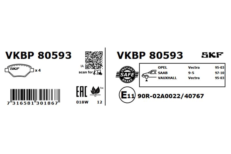 SKF VKBP80593 Комплект гальмівних накладок, дискове гальмо