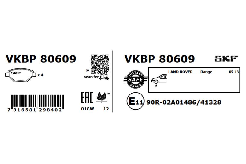 SKF VKBP80609 Комплект гальмівних накладок, дискове гальмо