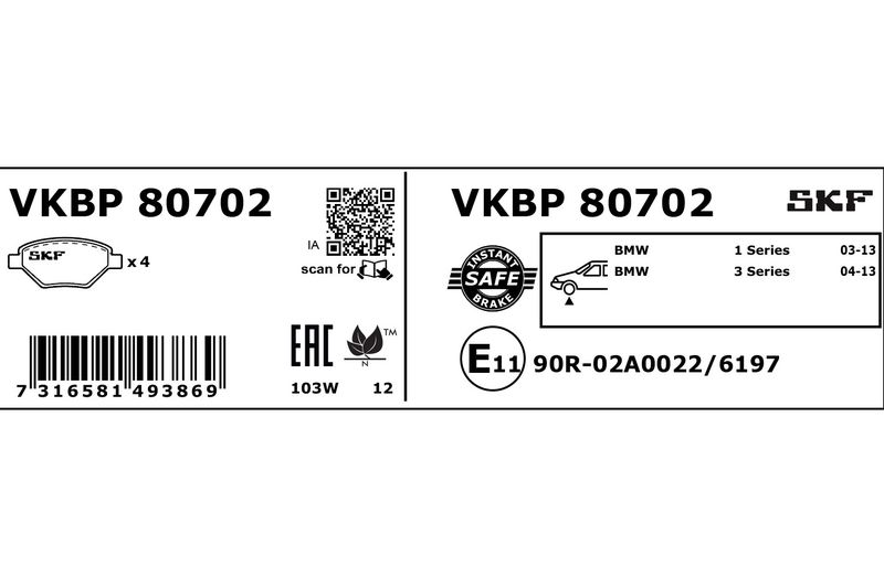 SKF VKBP80702 Комплект гальмівних накладок, дискове гальмо