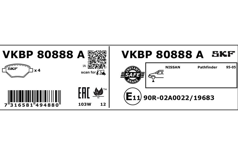 SKF VKBP80888A Комплект гальмівних накладок, дискове гальмо