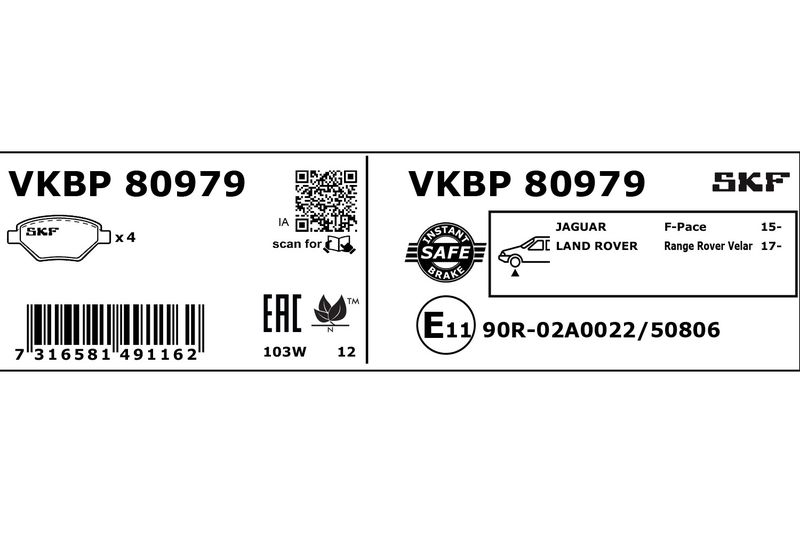 SKF VKBP80979 Комплект гальмівних накладок, дискове гальмо