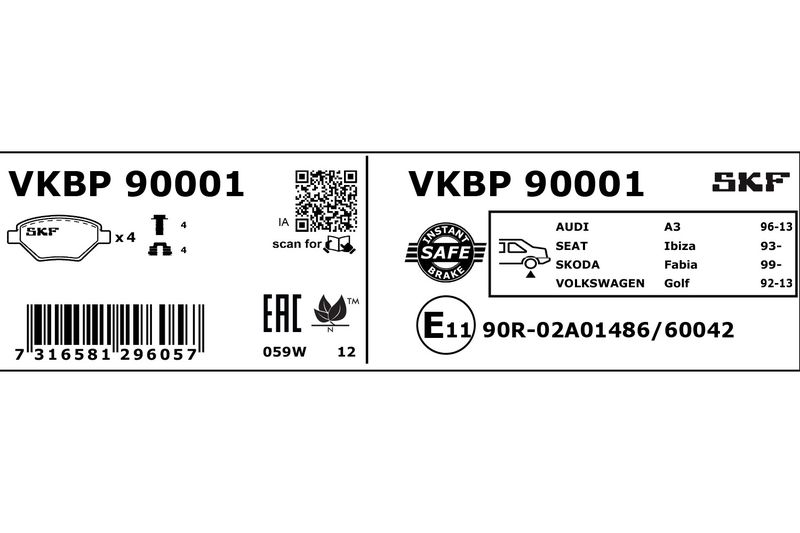 SKF VKBP90001 Комплект гальмівних накладок, дискове гальмо