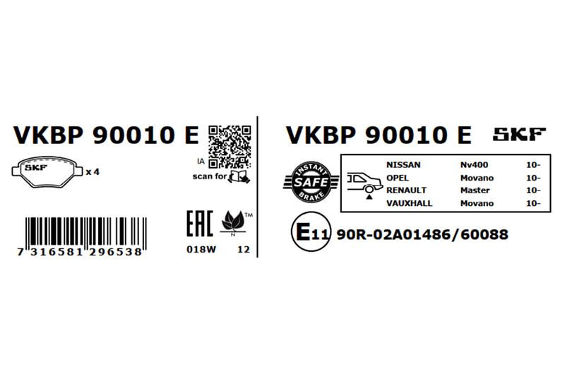 SKF VKBP90010E Комплект гальмівних накладок, дискове гальмо