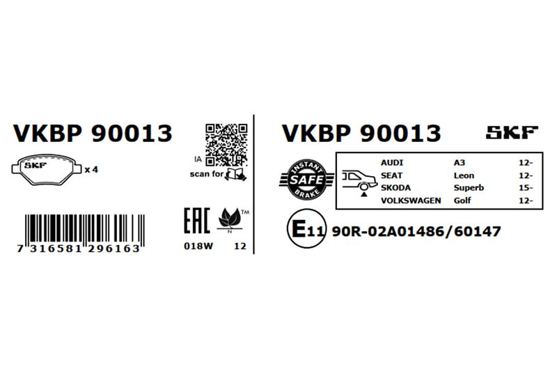 SKF VKBP90013 Комплект гальмівних накладок, дискове гальмо