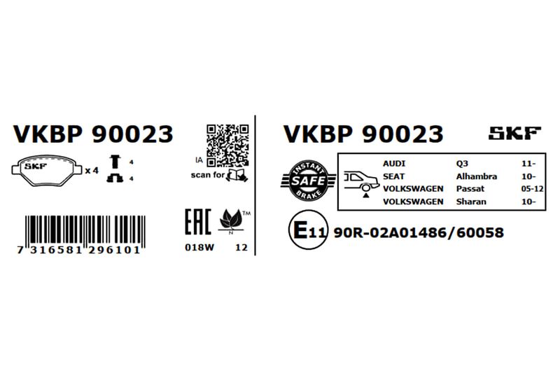 SKF VKBP90023 Комплект гальмівних накладок, дискове гальмо