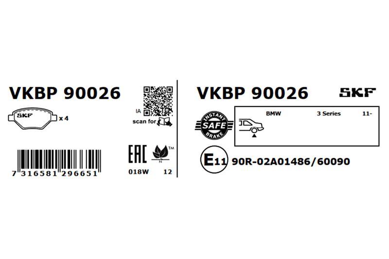 SKF VKBP90026 Комплект гальмівних накладок, дискове гальмо