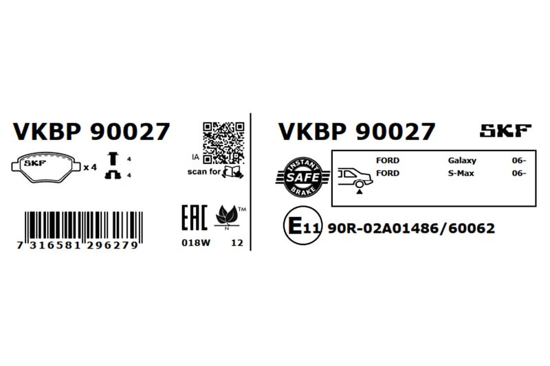 SKF VKBP90027 Комплект гальмівних накладок, дискове гальмо