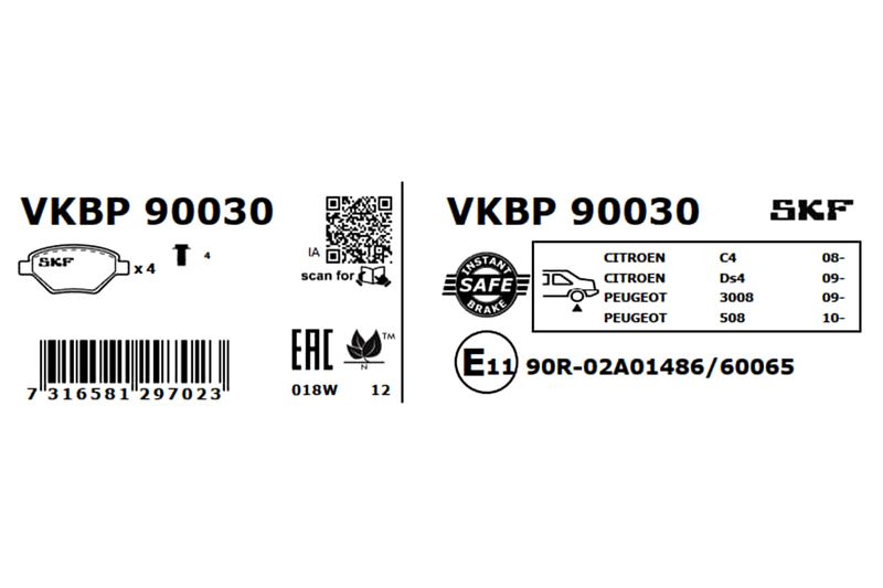 SKF VKBP90030 Комплект гальмівних накладок, дискове гальмо