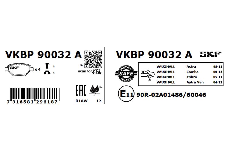 SKF VKBP90032A Комплект гальмівних накладок, дискове гальмо