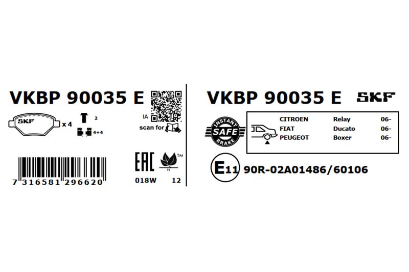 SKF VKBP90035E Комплект гальмівних накладок, дискове гальмо