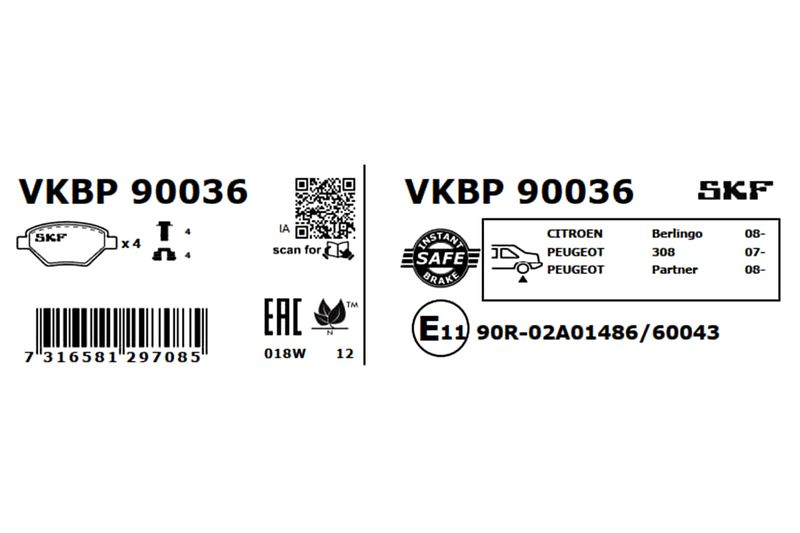 SKF VKBP90036 Комплект гальмівних накладок, дискове гальмо