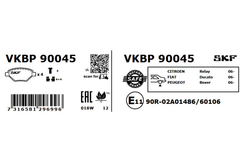 SKF VKBP90045 Комплект гальмівних накладок, дискове гальмо