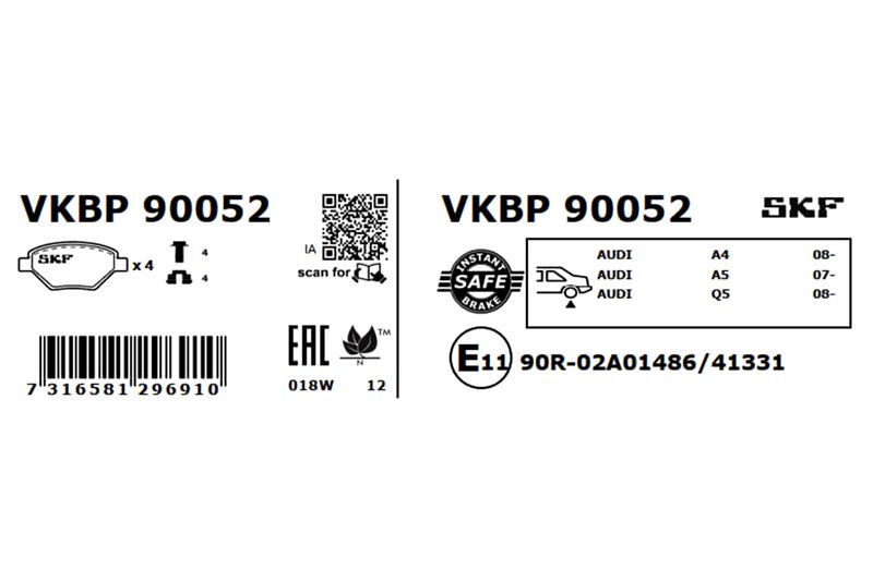 SKF VKBP90052 Комплект гальмівних накладок, дискове гальмо