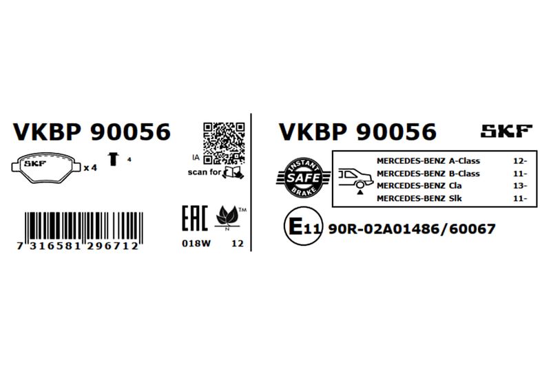 SKF VKBP90056 Комплект гальмівних накладок, дискове гальмо