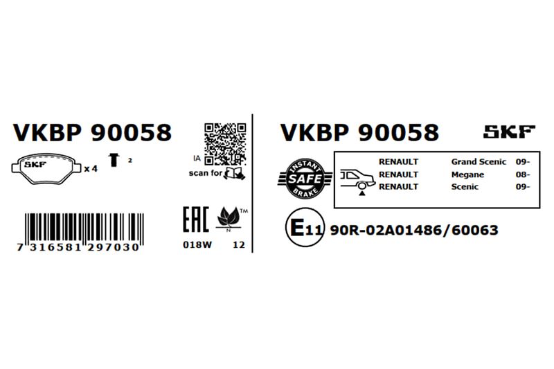 SKF VKBP90058 Комплект гальмівних накладок, дискове гальмо