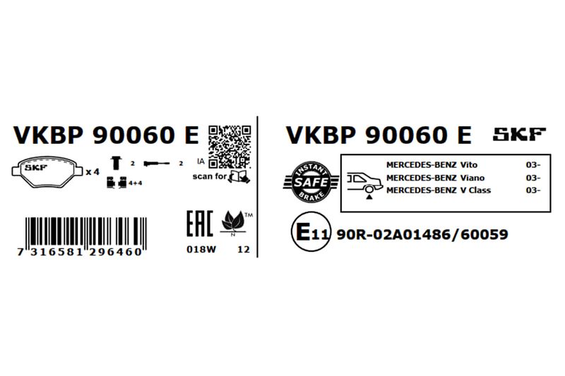 SKF VKBP90060E Комплект гальмівних накладок, дискове гальмо