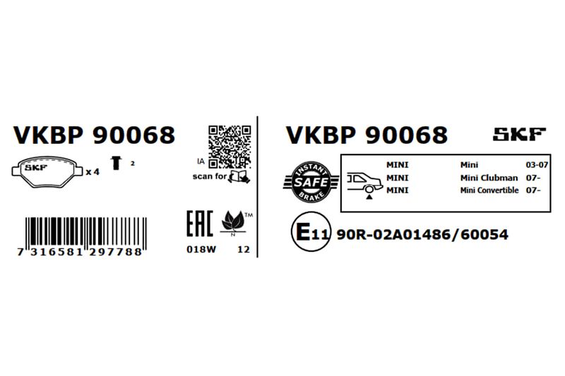 SKF VKBP90068 Комплект гальмівних накладок, дискове гальмо
