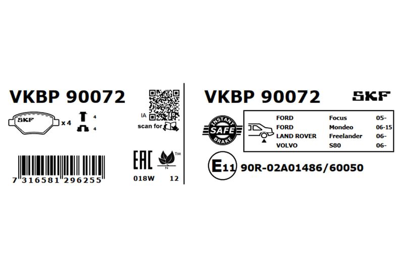 SKF VKBP90072 Комплект гальмівних накладок, дискове гальмо