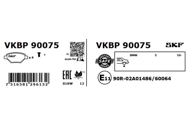 SKF VKBP90075 Комплект гальмівних накладок, дискове гальмо