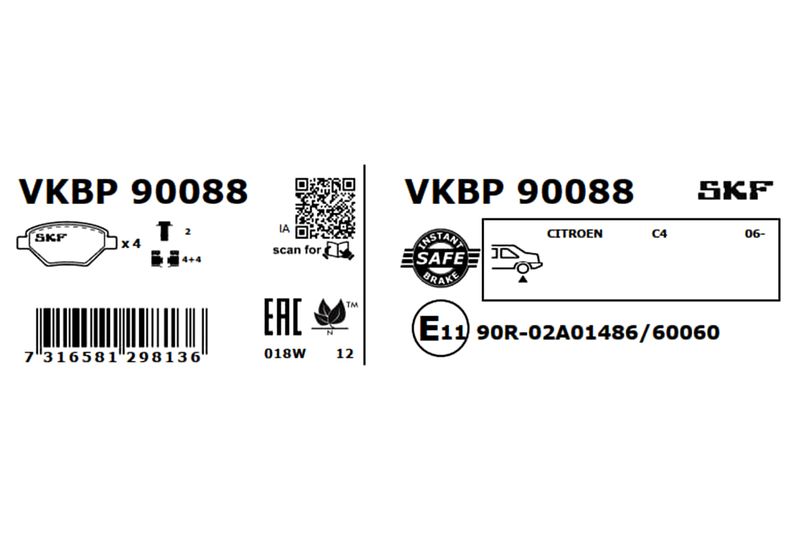 SKF VKBP90088 Комплект гальмівних накладок, дискове гальмо