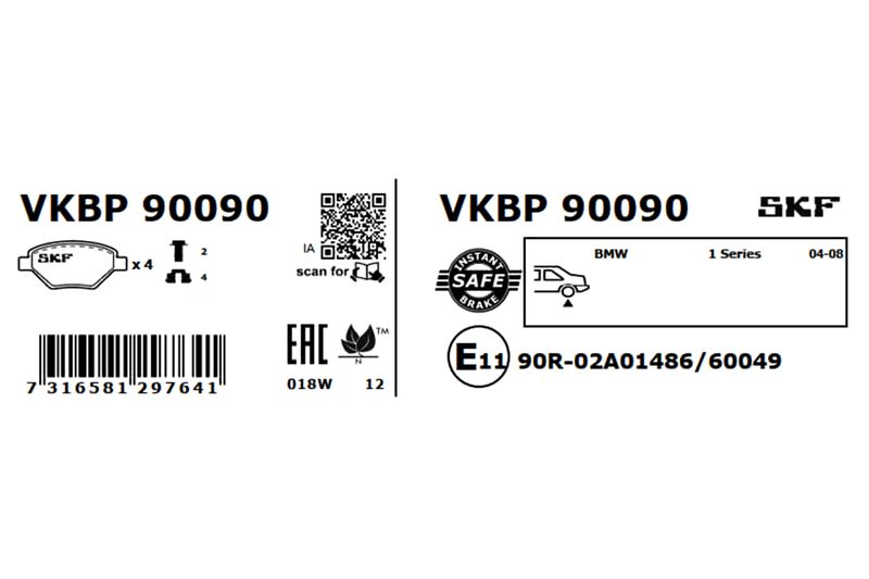 SKF VKBP90090 Комплект гальмівних накладок, дискове гальмо