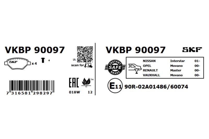 SKF VKBP90097 Комплект гальмівних накладок, дискове гальмо