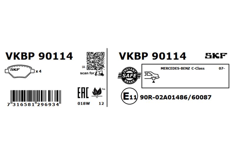 SKF VKBP90114 Комплект гальмівних накладок, дискове гальмо