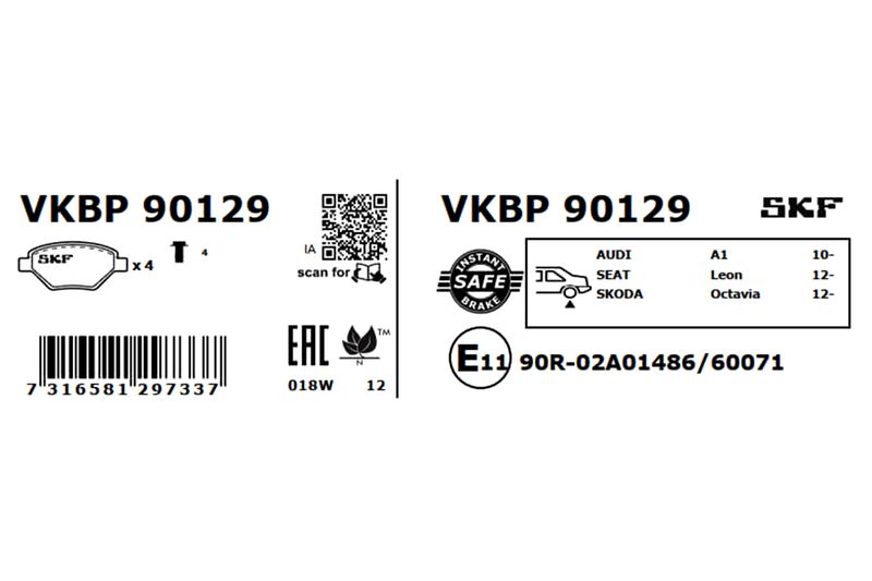 SKF VKBP90129 Комплект гальмівних накладок, дискове гальмо
