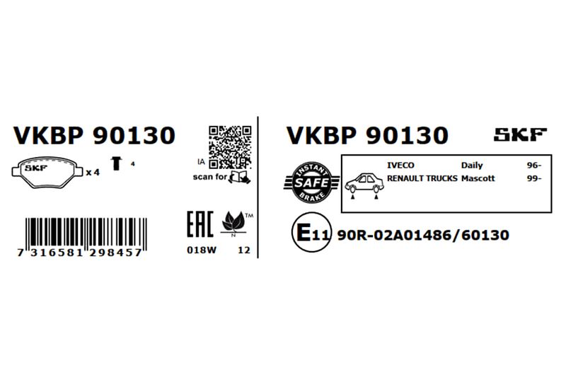 SKF VKBP90130 Комплект гальмівних накладок, дискове гальмо