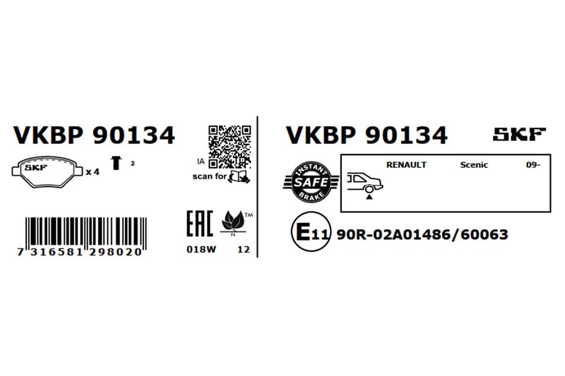 SKF VKBP90134 Комплект гальмівних накладок, дискове гальмо