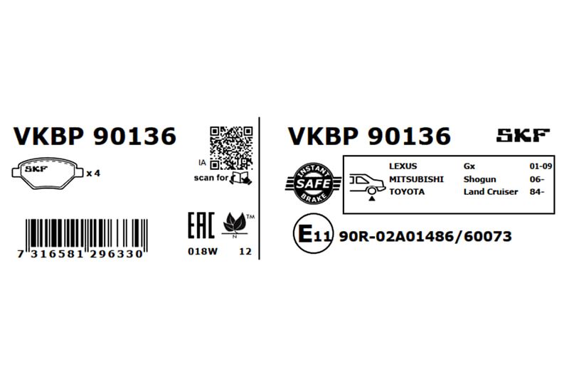 SKF VKBP90136 Комплект гальмівних накладок, дискове гальмо